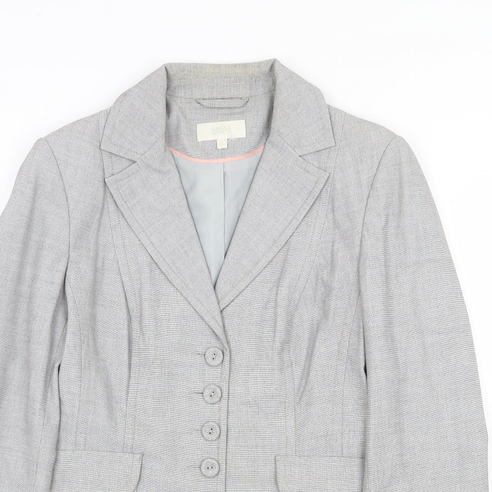 Marks and Spencer Womens Grey Geometric Jacket Blazer Size 12 Button
