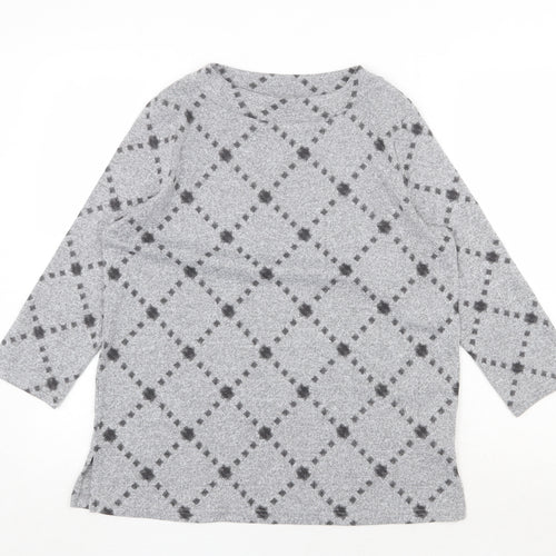 Marks and Spencer Womens Grey Round Neck Geometric Polyester Pullover Jumper Size 12