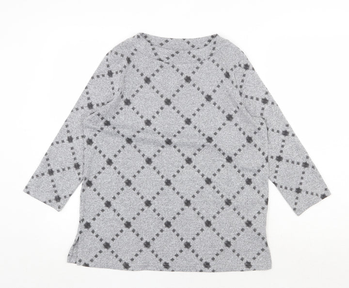 Marks and Spencer Womens Grey Round Neck Geometric Polyester Pullover Jumper Size 12