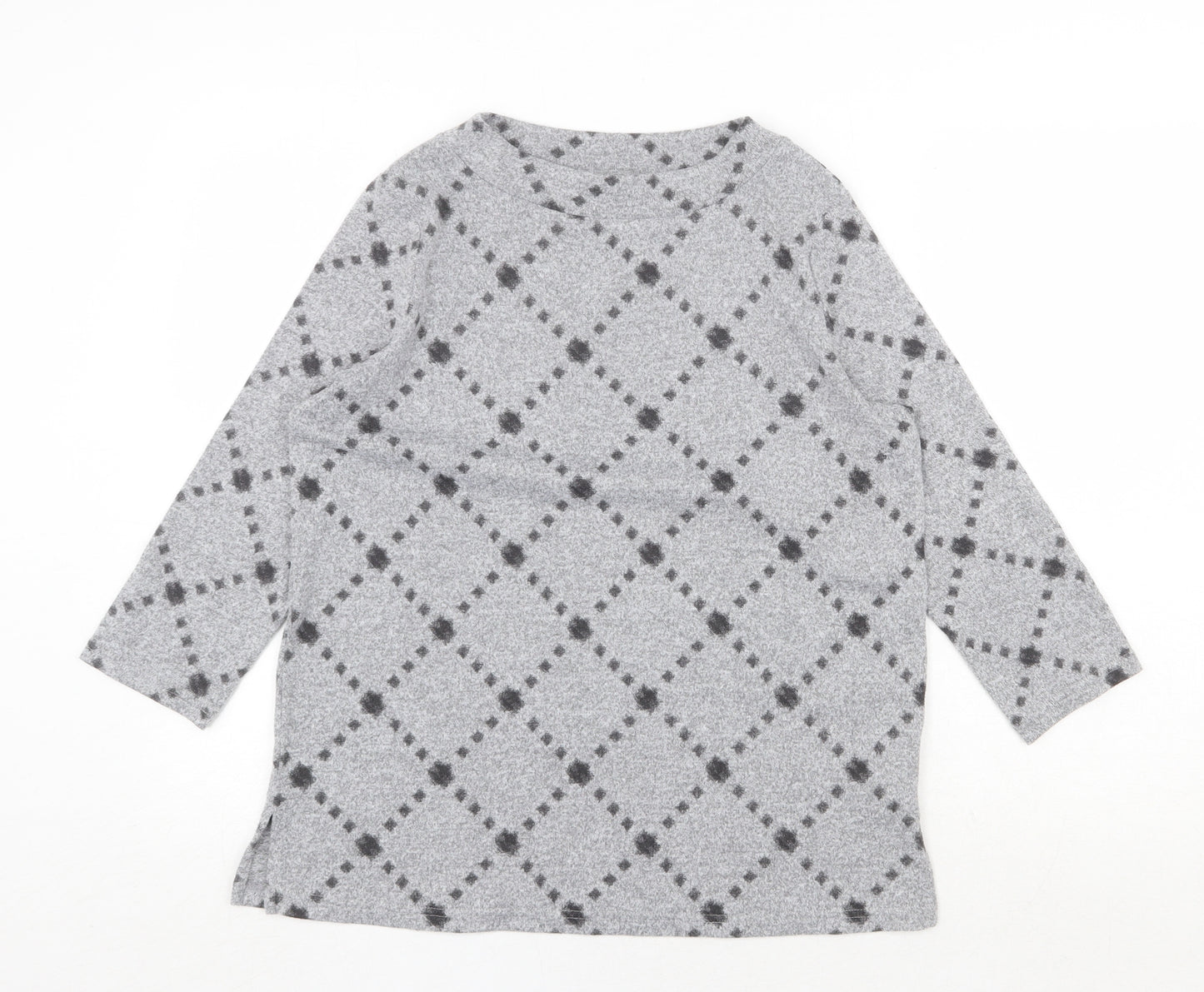 Marks and Spencer Womens Grey Round Neck Geometric Polyester Pullover Jumper Size 12