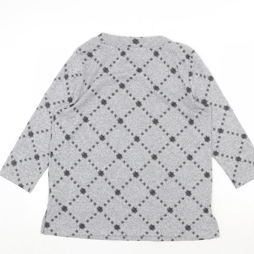 Marks and Spencer Womens Grey Round Neck Geometric Polyester Pullover Jumper Size 12