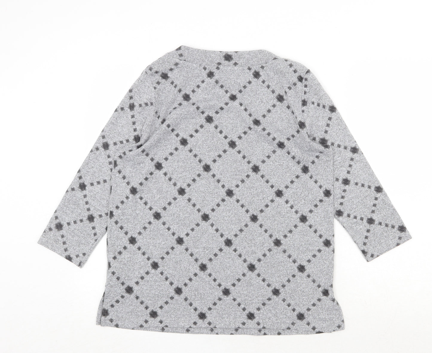 Marks and Spencer Womens Grey Round Neck Geometric Polyester Pullover Jumper Size 12