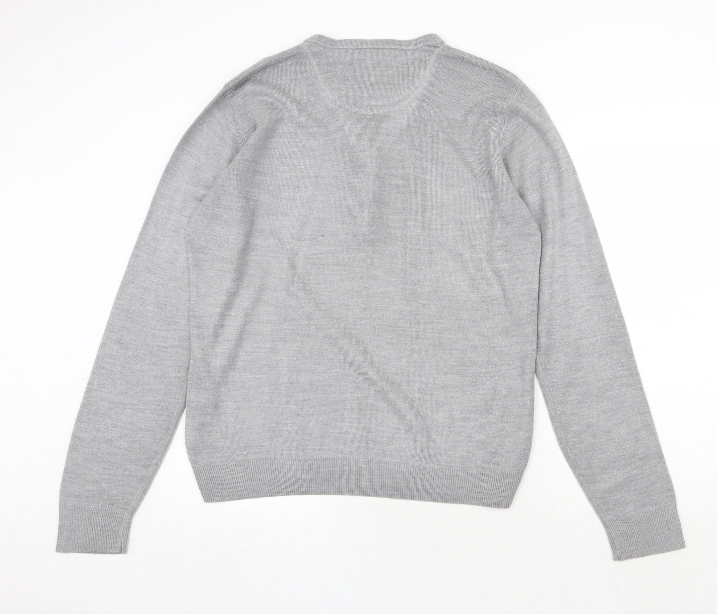 Burton Mens Grey Round Neck Acrylic Pullover Jumper Size L Long Sleeve