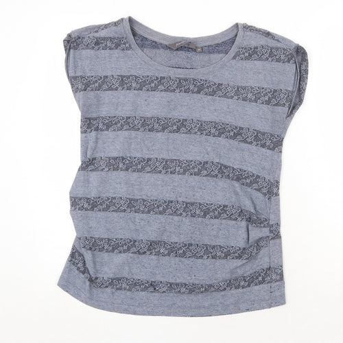 New Look Womens Grey Geometric Polyester Basic Blouse Size 10 Round Neck - Lace Detail