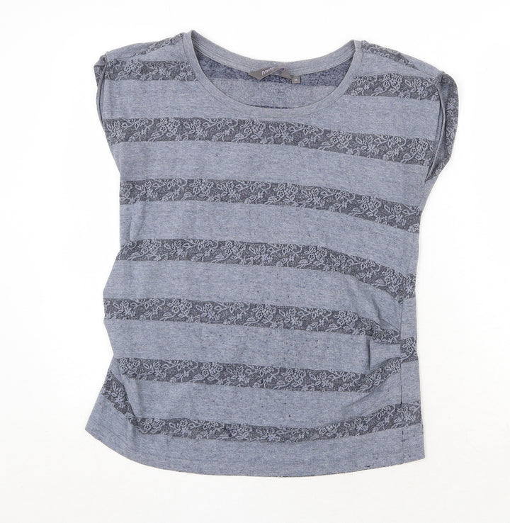 New Look Womens Grey Geometric Polyester Basic Blouse Size 10 Round Neck - Lace Detail