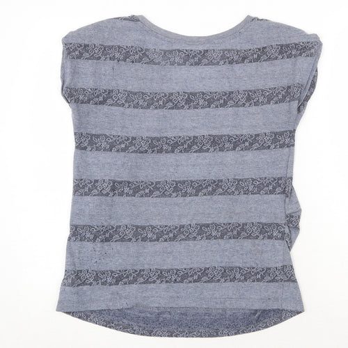 New Look Womens Grey Geometric Polyester Basic Blouse Size 10 Round Neck - Lace Detail