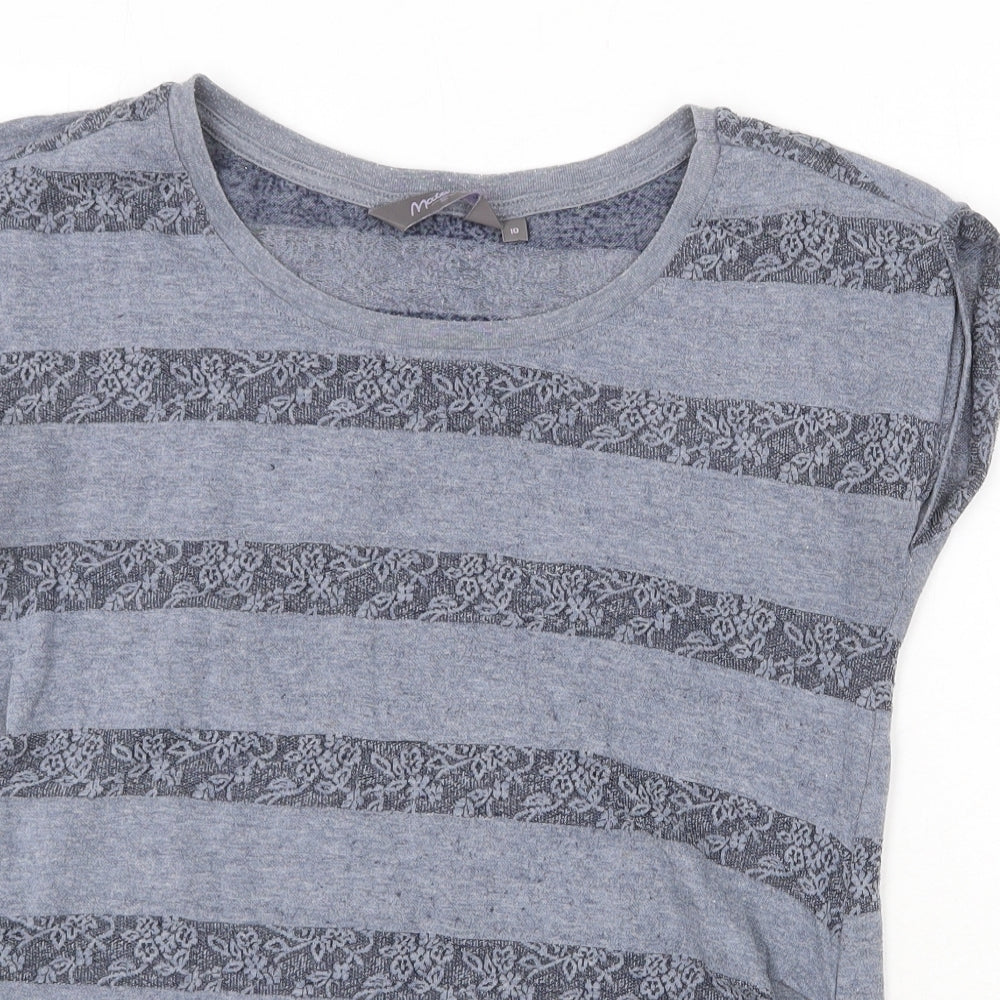 New Look Womens Grey Geometric Polyester Basic Blouse Size 10 Round Neck - Lace Detail