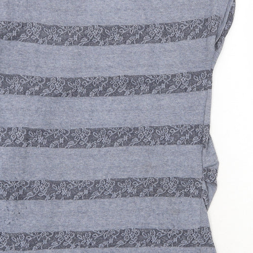 New Look Womens Grey Geometric Polyester Basic Blouse Size 10 Round Neck - Lace Detail