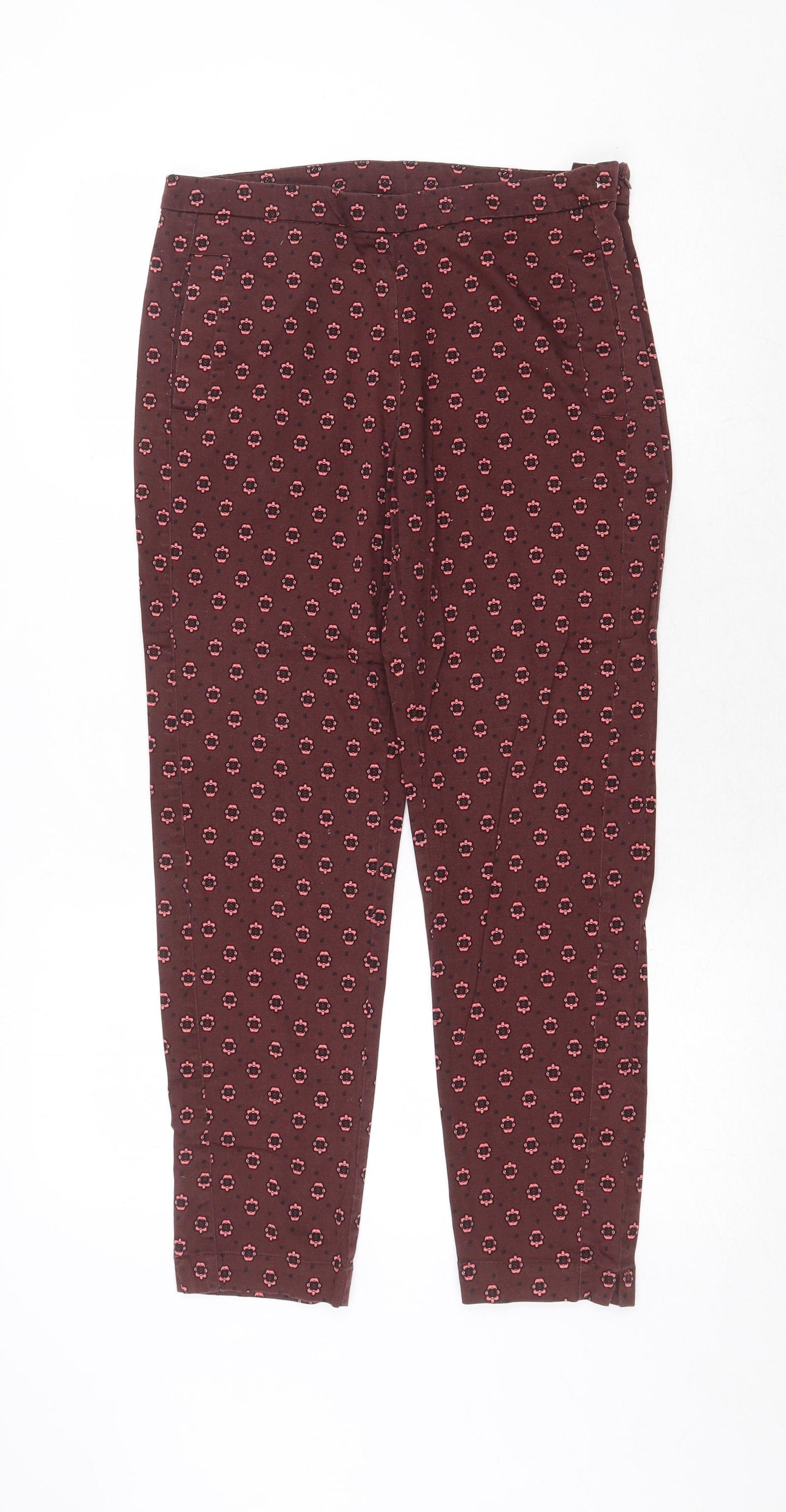 Dorothy Perkins Womens Red Geometric Cotton Skinny Jeans Size 12 Regular Zip