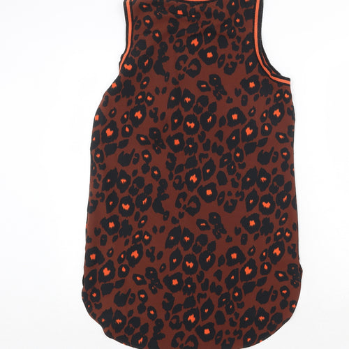 NEXT Womens Brown Animal Print Polyester A-Line Size 6 Round Neck Pullover - Leopard Pattern