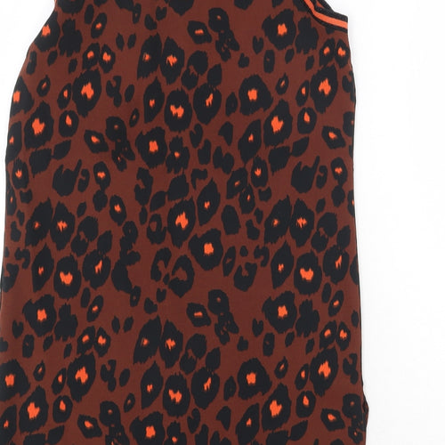 NEXT Womens Brown Animal Print Polyester A-Line Size 6 Round Neck Pullover - Leopard Pattern