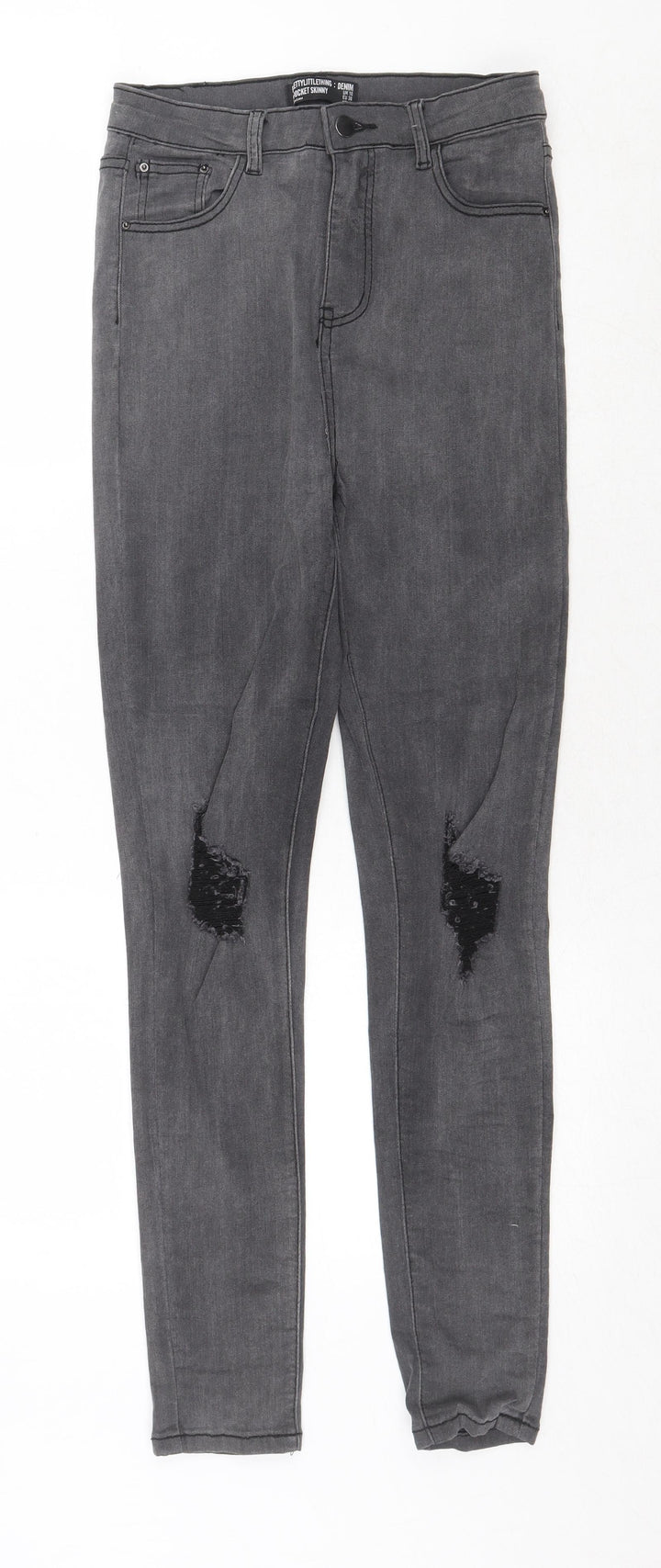 PRETTYLITTLETHING Womens Grey Cotton Skinny Jeans Size 10 Regular Zip