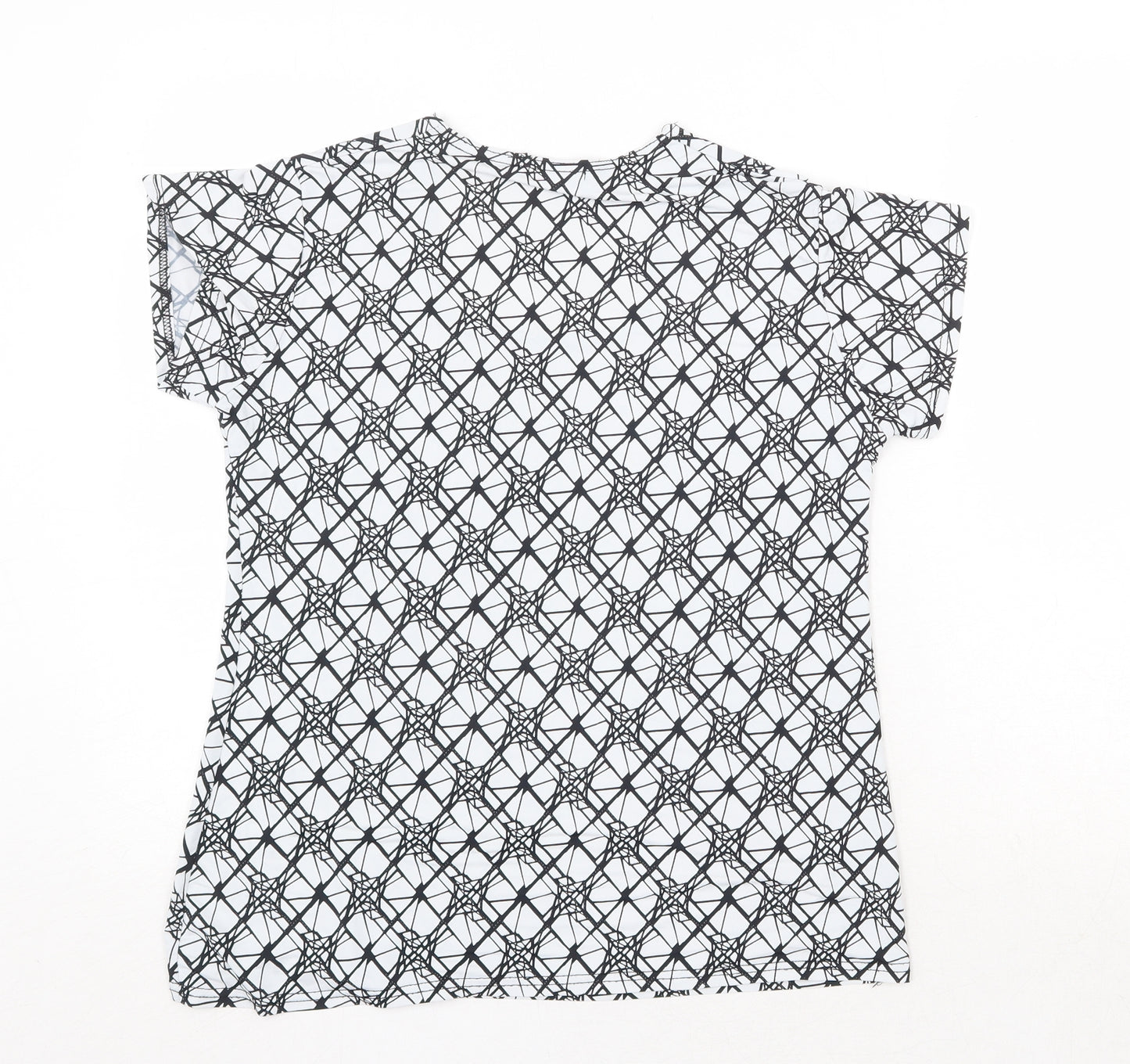 Sky Designs Womens White Geometric Polyester Basic T-Shirt Size L Square Neck