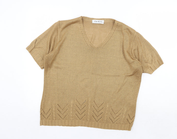 Berketex Womens Beige V-Neck Acrylic Pullover Jumper Size 10