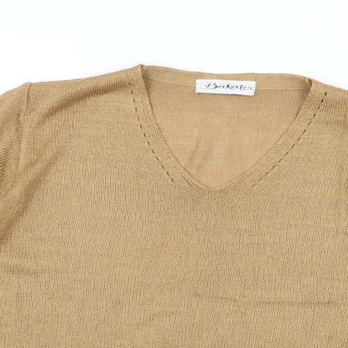 Berketex Womens Beige V-Neck Acrylic Pullover Jumper Size 10