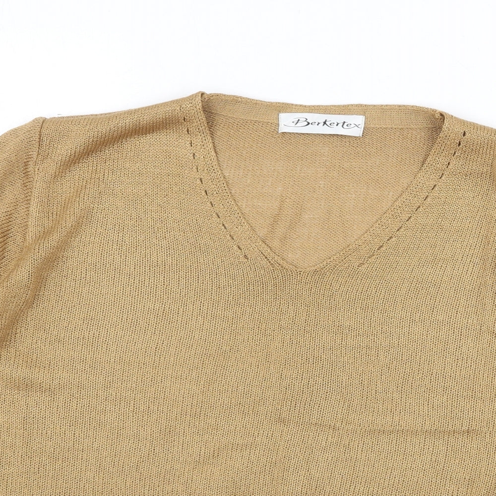 Berketex Womens Beige V-Neck Acrylic Pullover Jumper Size 10