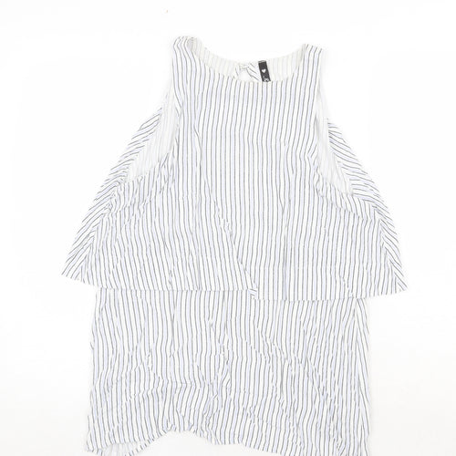 Influence Womens White Striped Viscose Basic Tank Size 10 Round Neck - Open Back