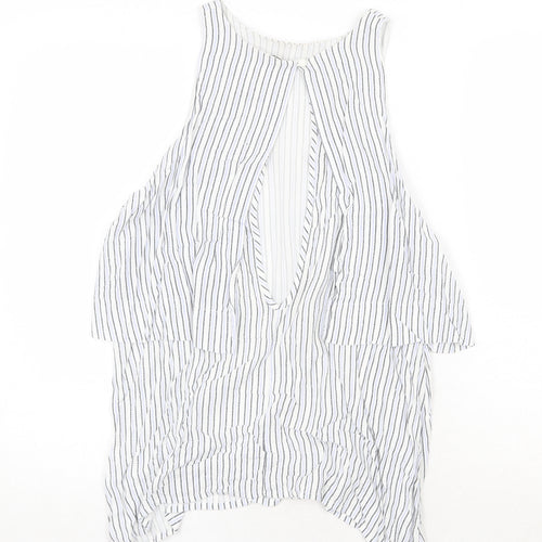 Influence Womens White Striped Viscose Basic Tank Size 10 Round Neck - Open Back