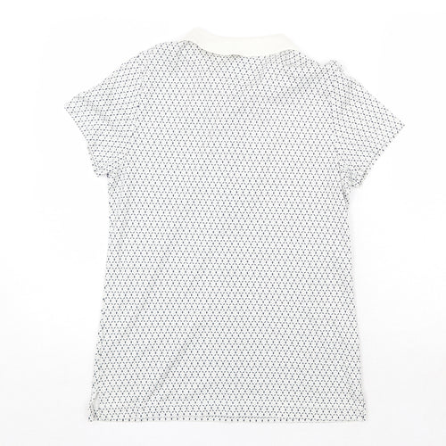 Lands' End Mens White Geometric Cotton Polo Size S Collared Button