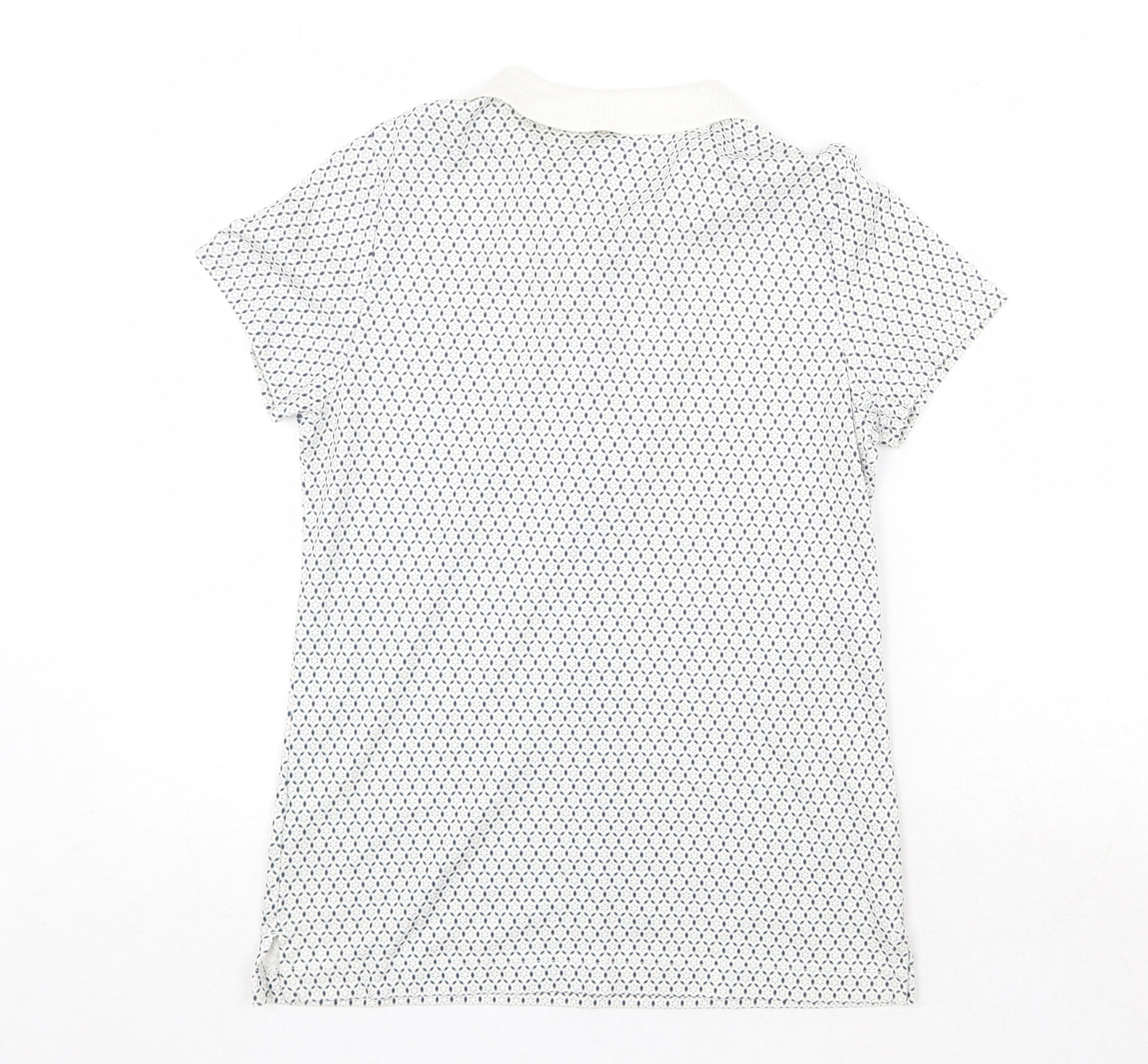 Lands' End Mens White Geometric Cotton Polo Size S Collared Button