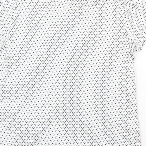 Lands' End Mens White Geometric Cotton Polo Size S Collared Button