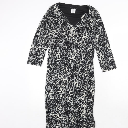 Tiana B Womens Grey Animal Print Polyester A-Line Size 8 V-Neck Pullover - Leopard Pattern