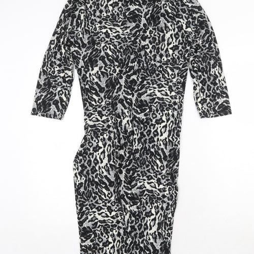 Tiana B Womens Grey Animal Print Polyester A-Line Size 8 V-Neck Pullover - Leopard Pattern