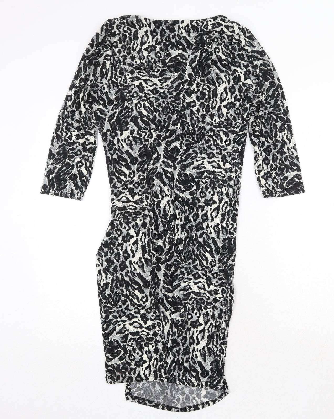Tiana B Womens Grey Animal Print Polyester A-Line Size 8 V-Neck Pullover - Leopard Pattern