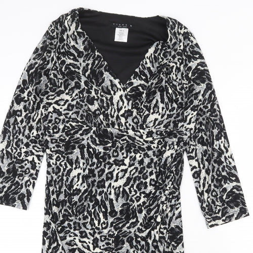Tiana B Womens Grey Animal Print Polyester A-Line Size 8 V-Neck Pullover - Leopard Pattern