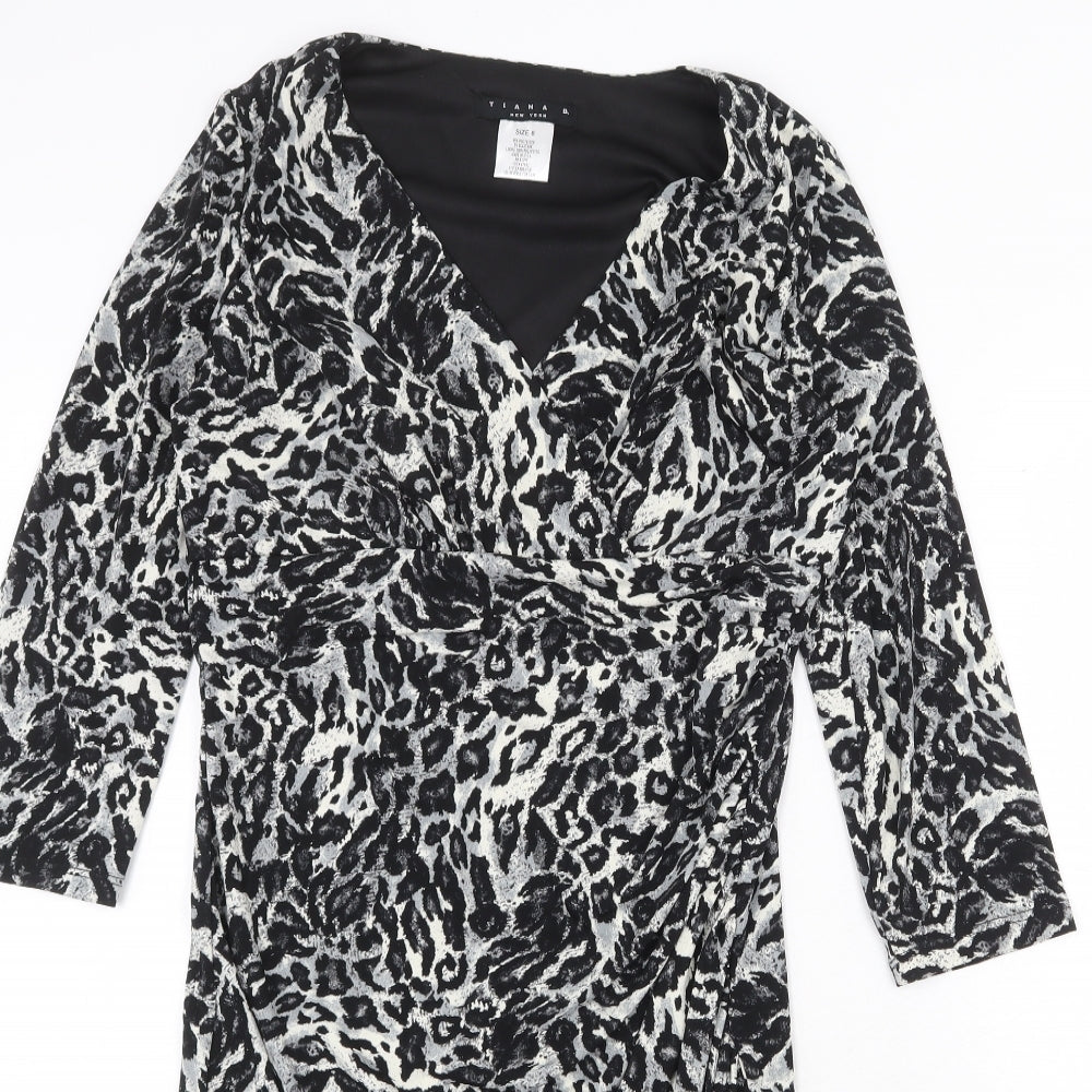Tiana B Womens Grey Animal Print Polyester A-Line Size 8 V-Neck Pullover - Leopard Pattern