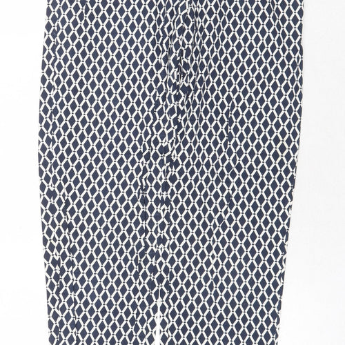 H&M Womens Blue Geometric Cotton Chino Trousers Size 6 Regular Zip