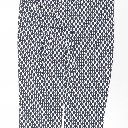 H&M Womens Blue Geometric Cotton Chino Trousers Size 6 Regular Zip