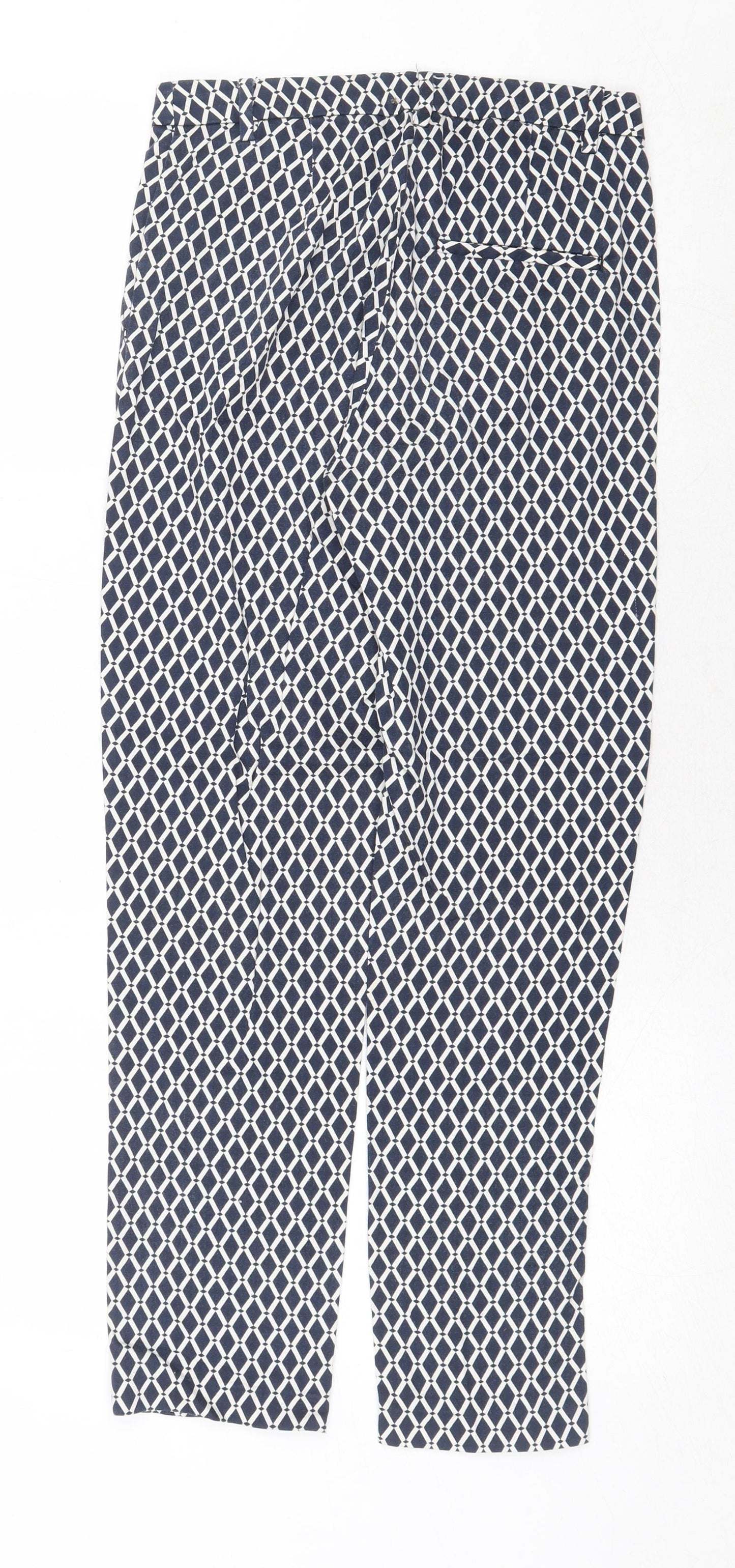 H&M Womens Blue Geometric Cotton Chino Trousers Size 6 Regular Zip