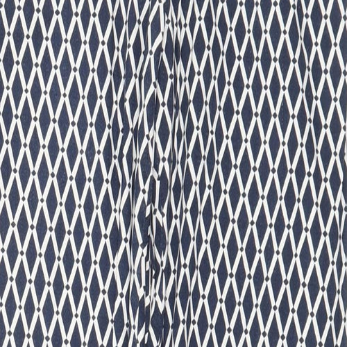H&M Womens Blue Geometric Cotton Chino Trousers Size 6 Regular Zip
