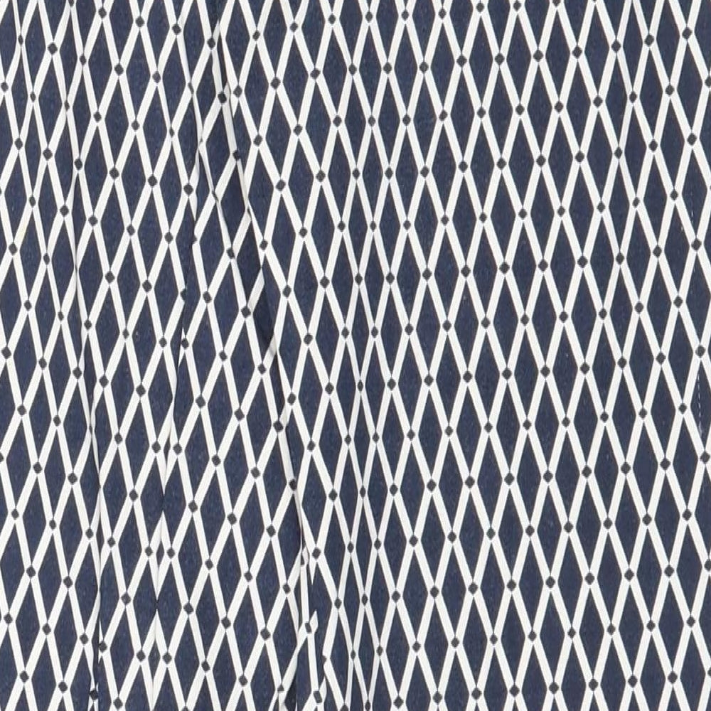 H&M Womens Blue Geometric Cotton Chino Trousers Size 6 Regular Zip