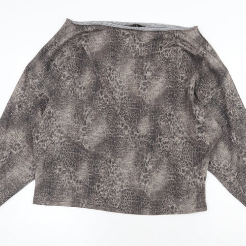 Lipsy London Womens Brown Boat Neck Animal Print Polyester Pullover Jumper Size 16 - Leopard Pattern