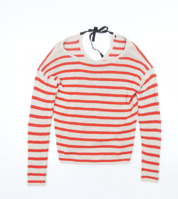 Marks and Spencer Womens Multicoloured Round Neck Striped Acrylic Pullover Jumper Size 6