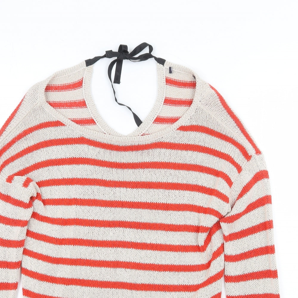 Marks and Spencer Womens Multicoloured Round Neck Striped Acrylic Pullover Jumper Size 6