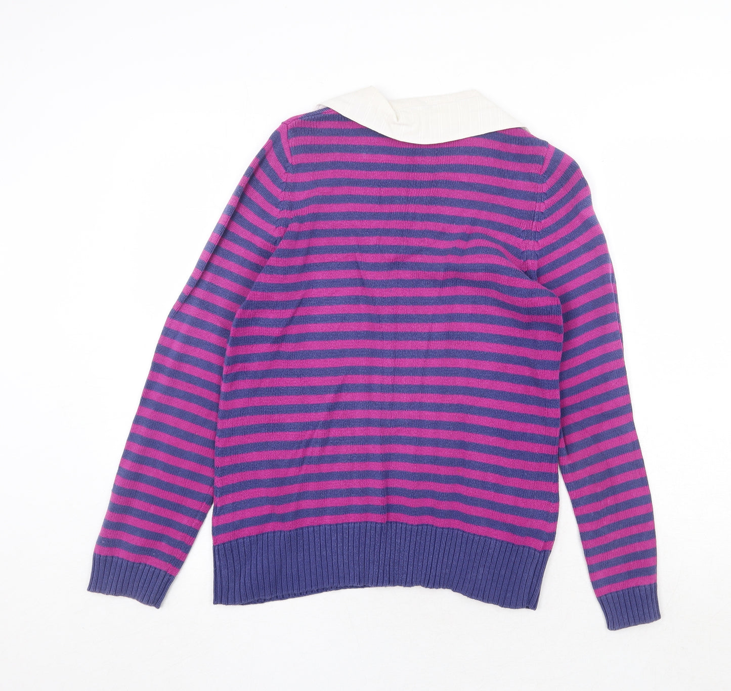 Marks and Spencer Womens Multicoloured Collared Striped Cotton Pullover Jumper Size 14