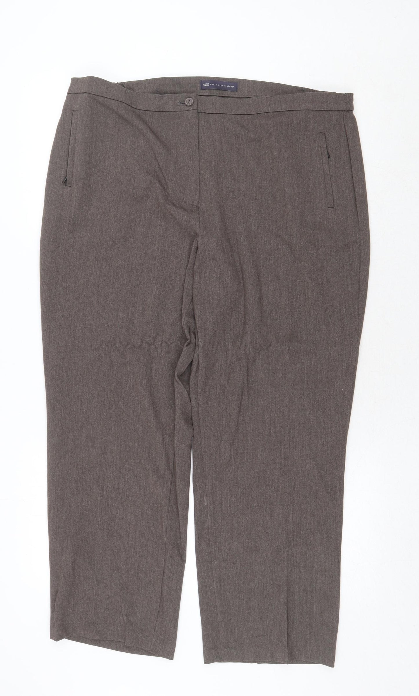 Marks and Spencer Womens Brown Polyester Trousers Size 18 Regular Zip - Zipped Pockets