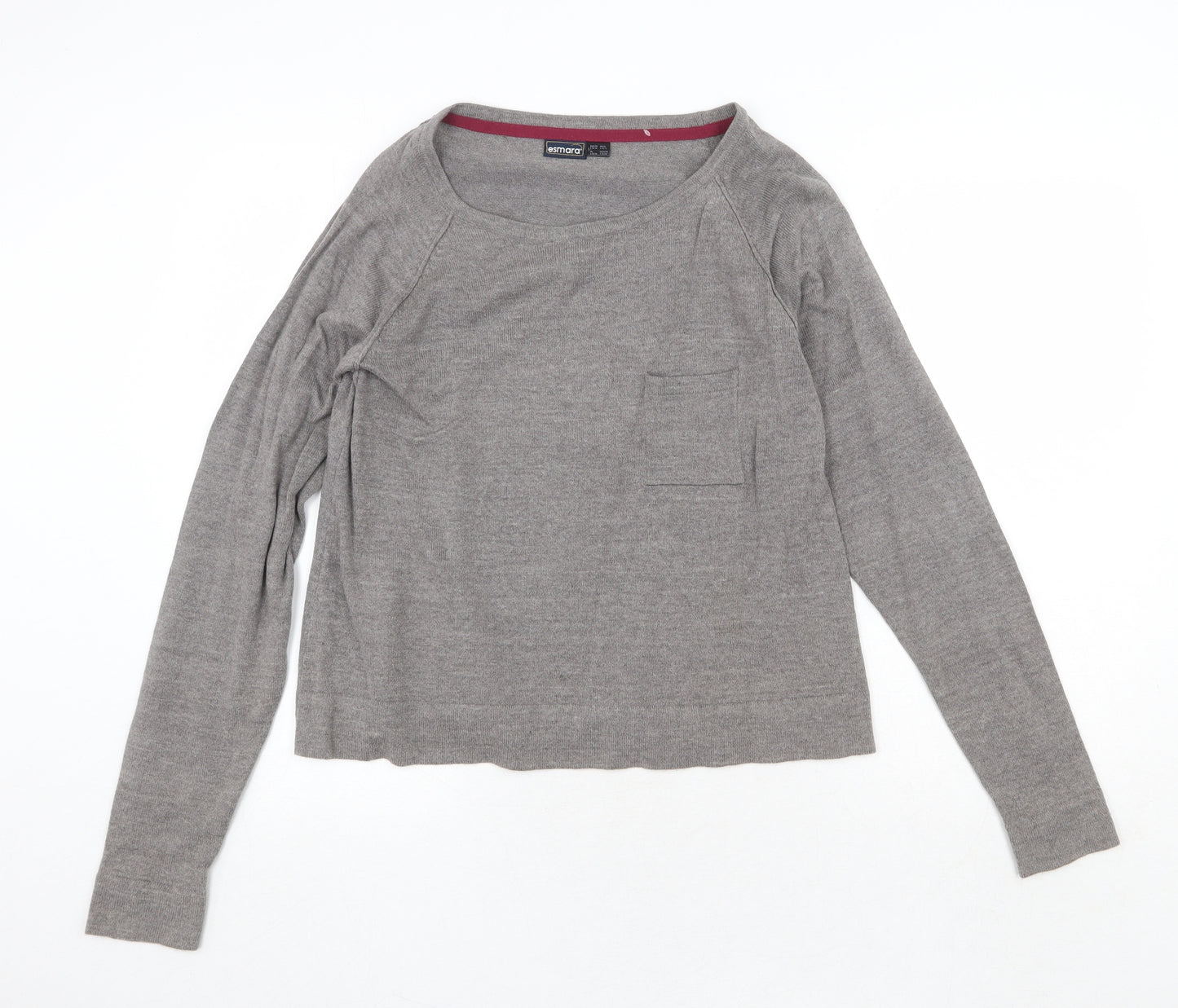 ESMARA Womens Grey Round Neck Cotton Pullover Jumper Size 10