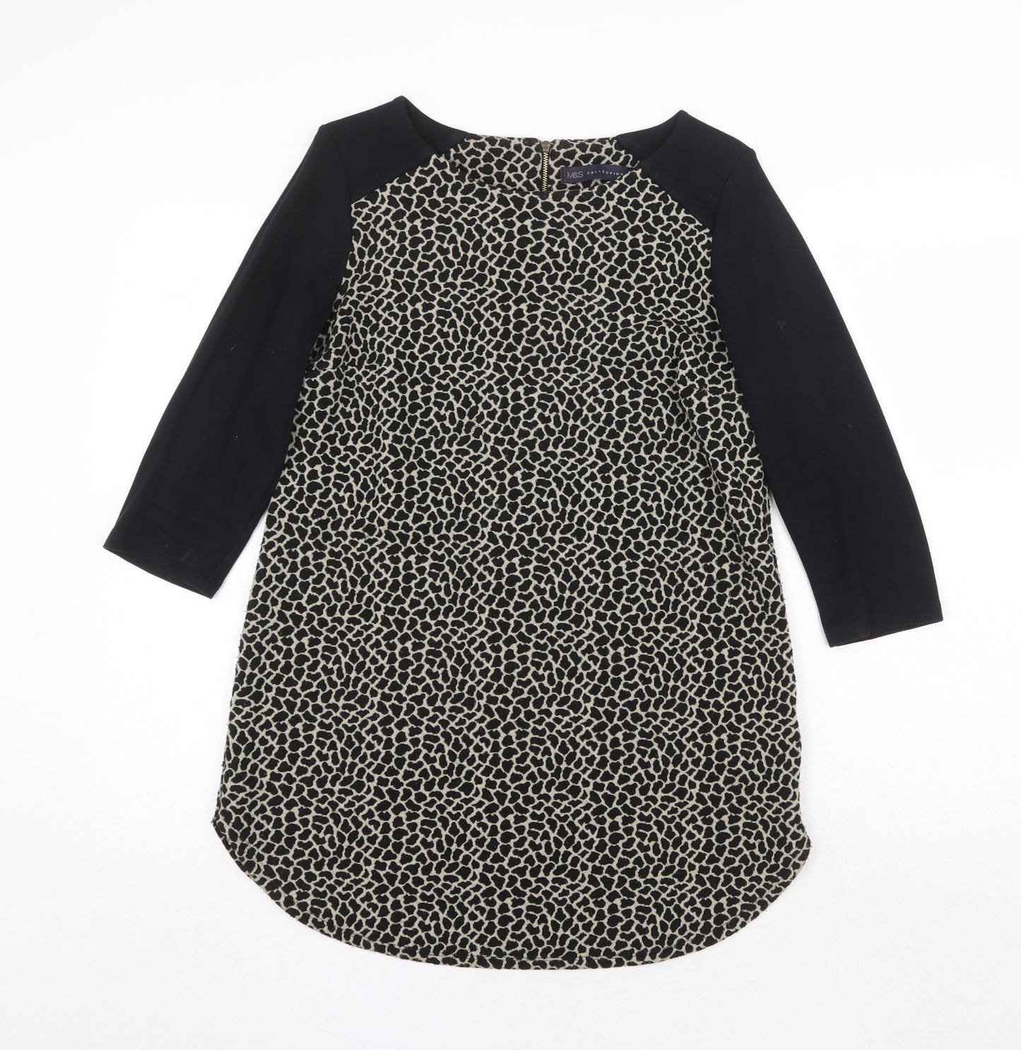 Marks and Spencer Womens Black Boat Neck Animal Print Polyester Pullover Jumper Size 10 - Giraffe Print