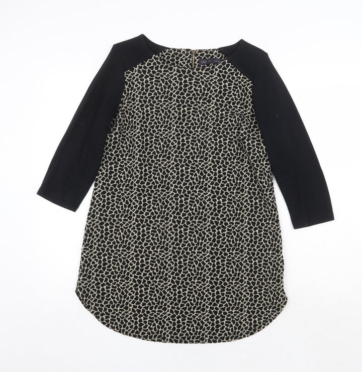 Marks and Spencer Womens Black Boat Neck Animal Print Polyester Pullover Jumper Size 10 - Giraffe Print