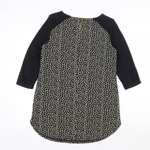Marks and Spencer Womens Black Boat Neck Animal Print Polyester Pullover Jumper Size 10 - Giraffe Print