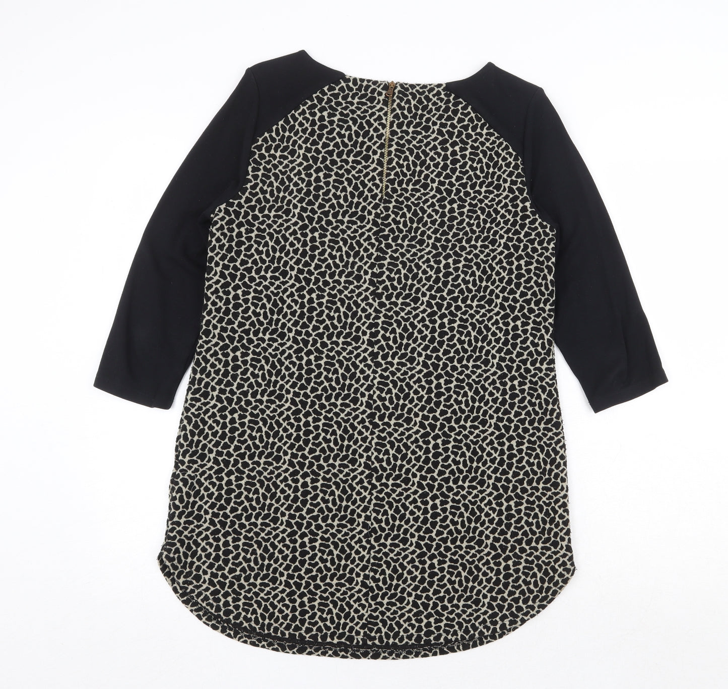 Marks and Spencer Womens Black Boat Neck Animal Print Polyester Pullover Jumper Size 10 - Giraffe Print