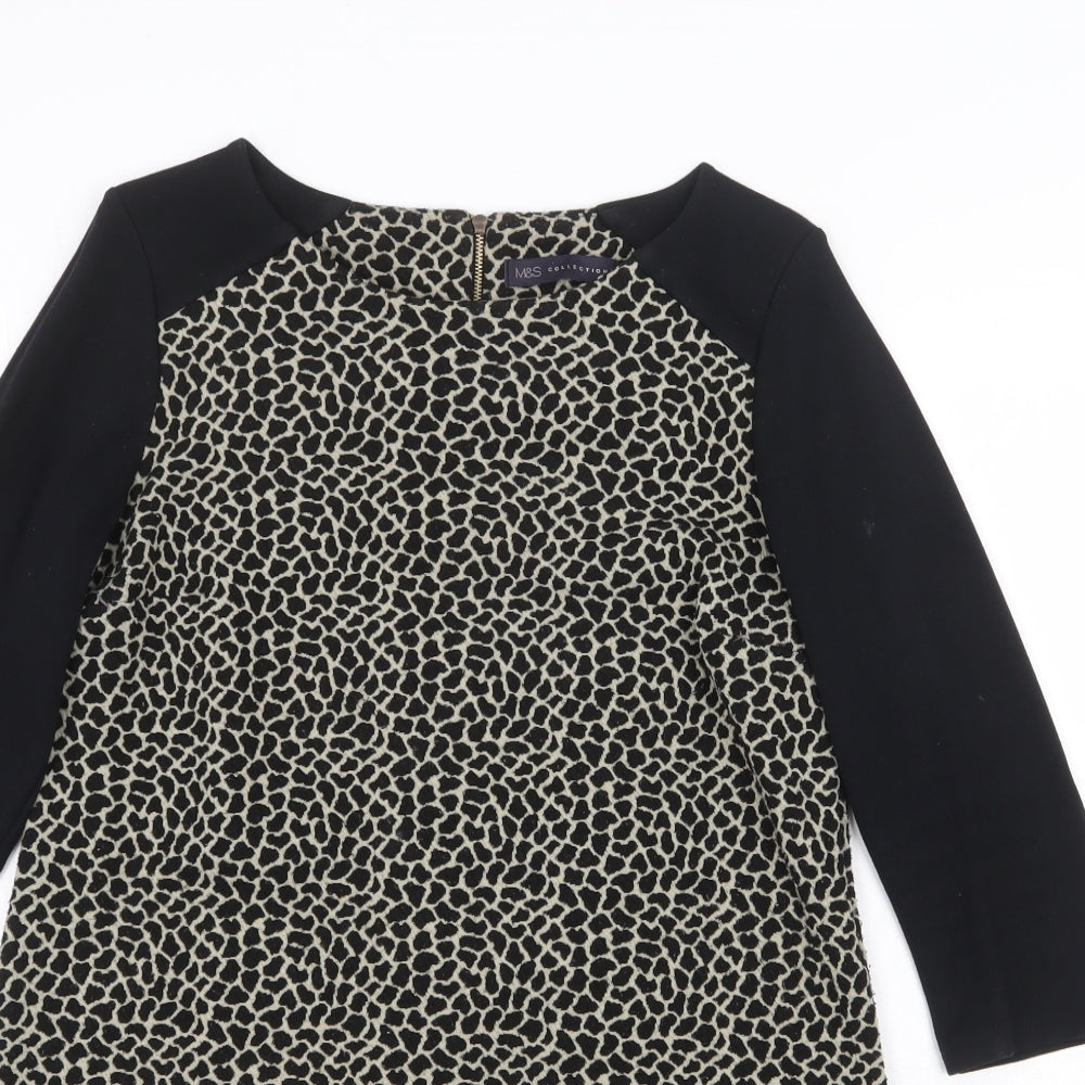 Marks and Spencer Womens Black Boat Neck Animal Print Polyester Pullover Jumper Size 10 - Giraffe Print