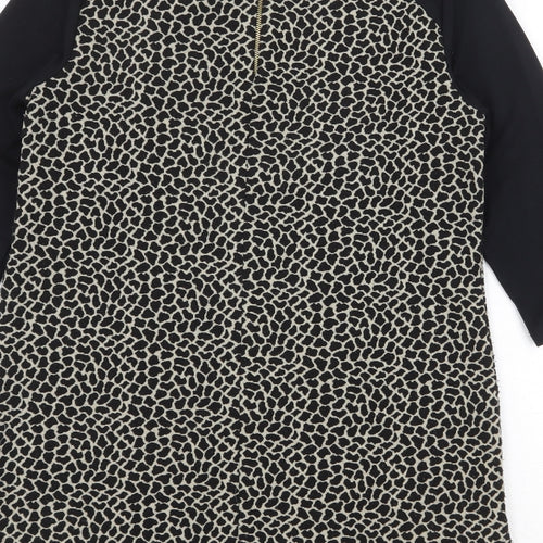 Marks and Spencer Womens Black Boat Neck Animal Print Polyester Pullover Jumper Size 10 - Giraffe Print