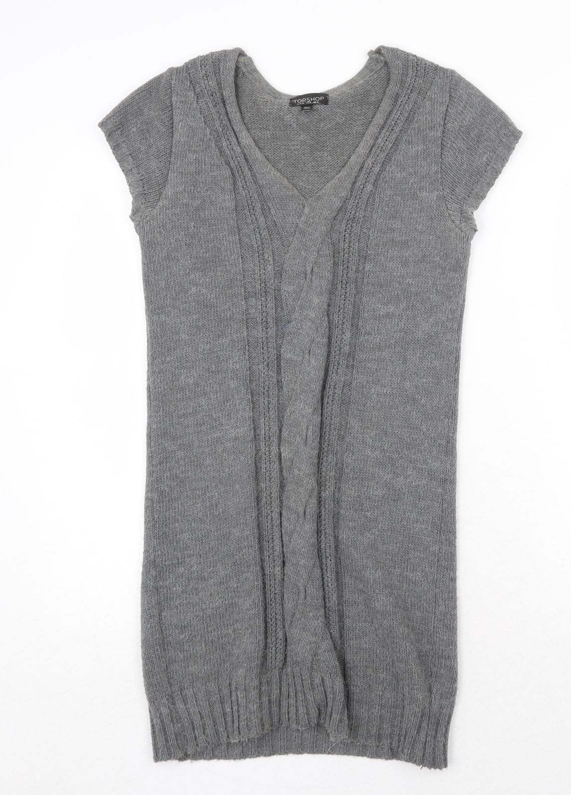 Topshop Womens Grey Acrylic Jumper Dress Size 8 V-Neck Pullover
