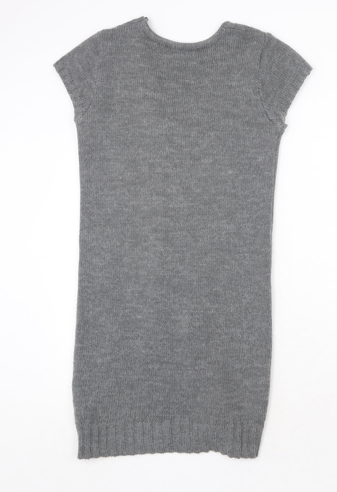 Topshop Womens Grey Acrylic Jumper Dress Size 8 V-Neck Pullover
