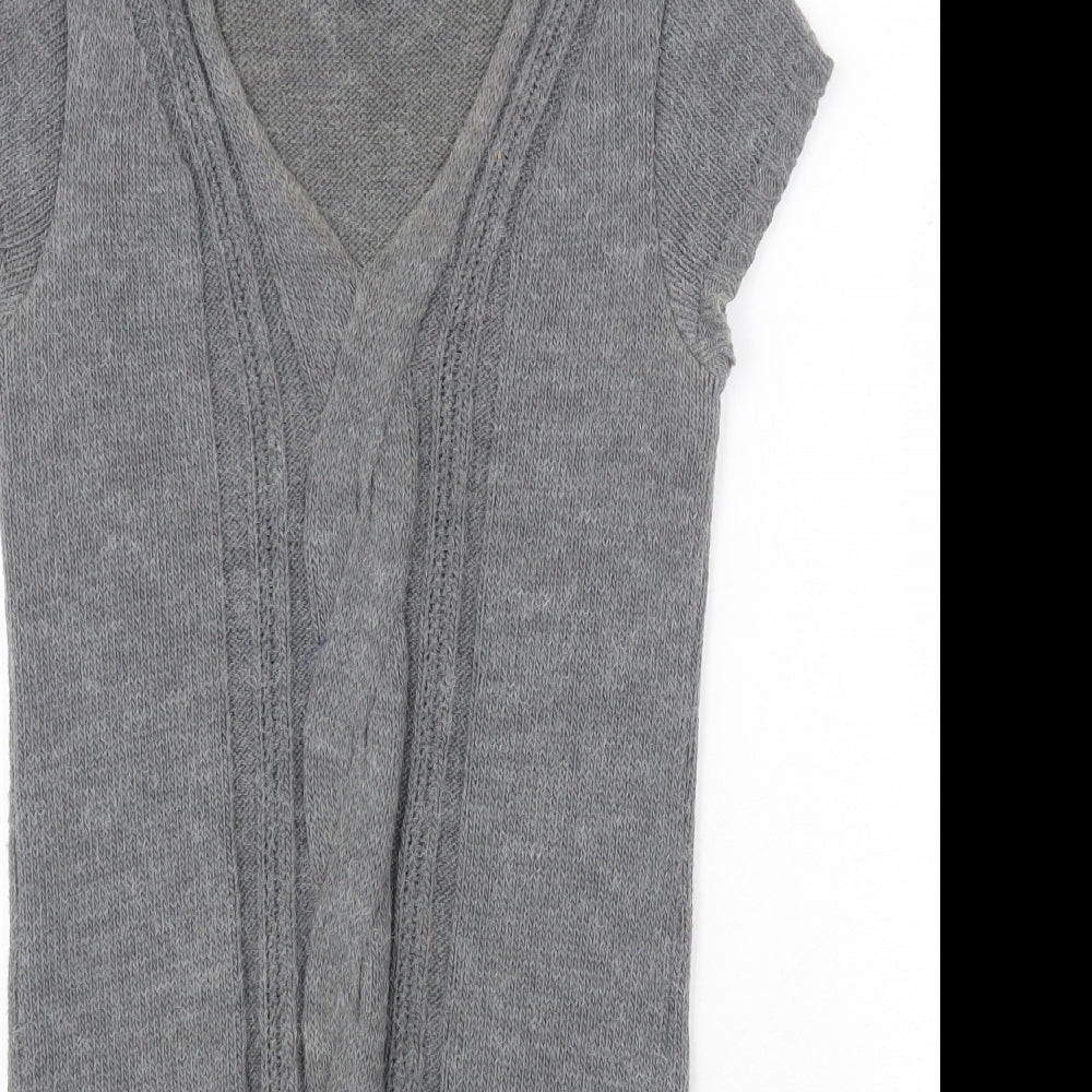 Topshop Womens Grey Acrylic Jumper Dress Size 8 V-Neck Pullover